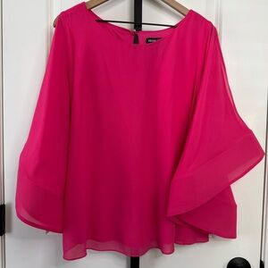 Frank Lyman Fuchsia Chiffon Blouse Bell Sleeve Elegant Top Size L